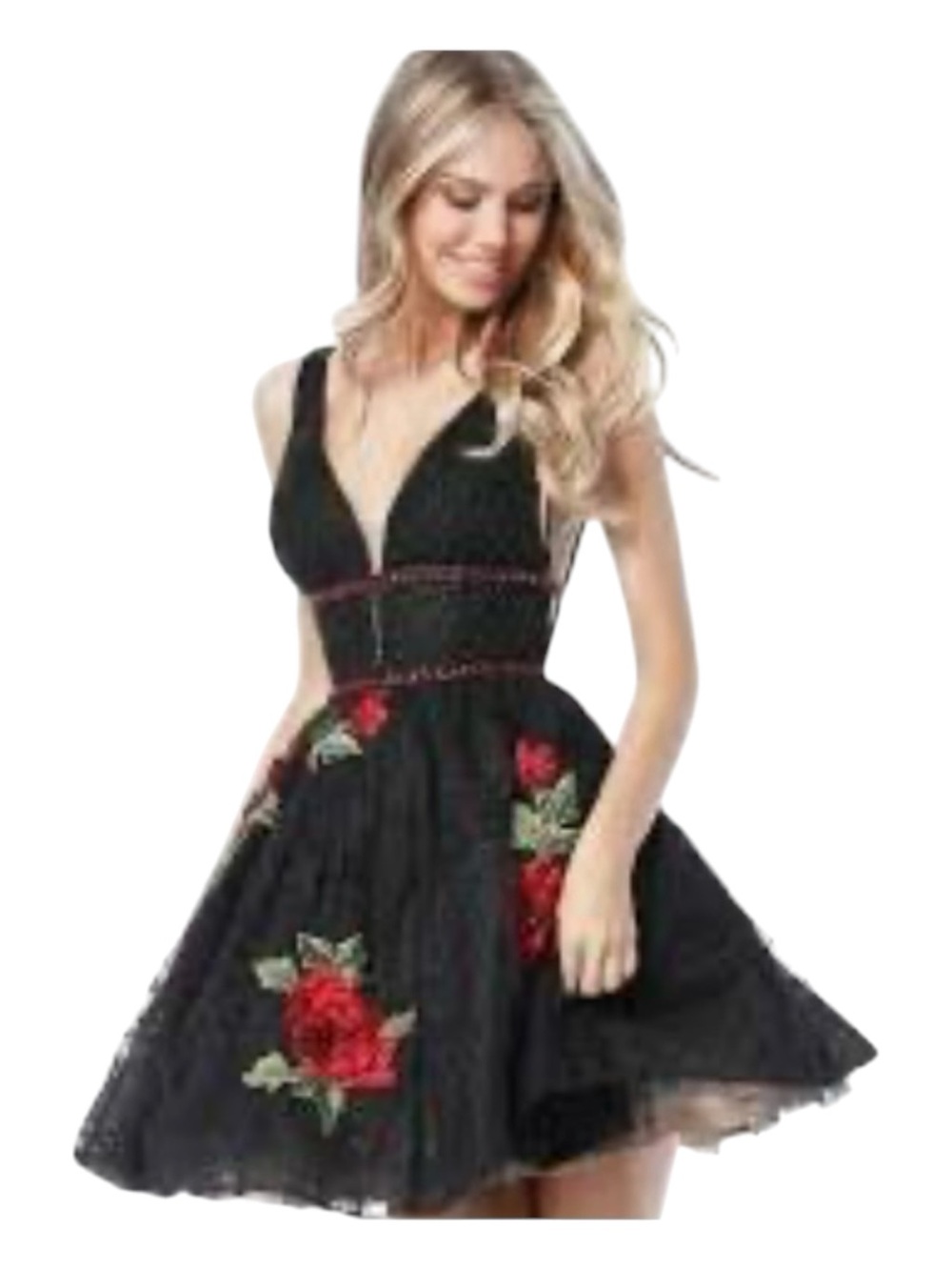 Sherri Hill Black Beaded/ Floral Embroidered Mini Cocktail Dress Size 00